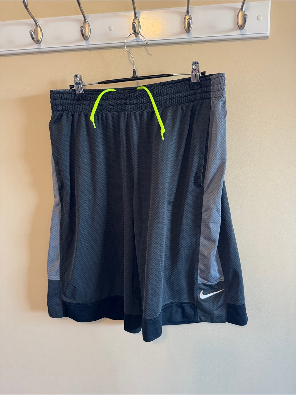 Nike Dri-Fit Men’s Black Athletic Shorts with Neon Yellow Drawstring